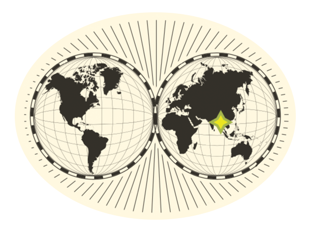 Earth Global Projection showing where kratom is grown and harvested
